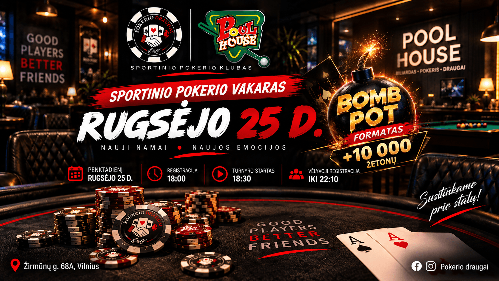 🔥 POKERIO DRAUGAI | SPORTINIO POKERIO STARTAS POOL HOUSE ♠️
